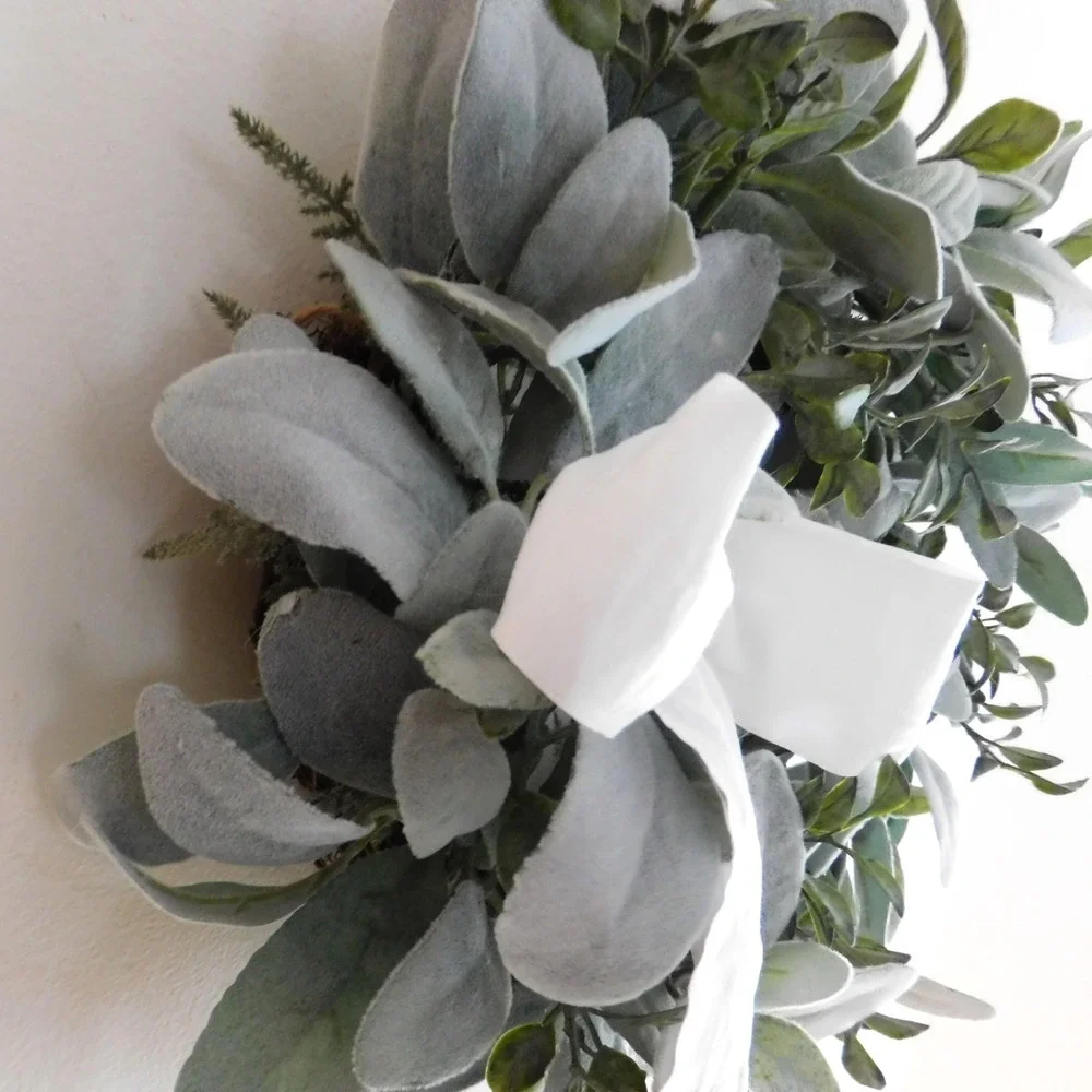 Small Lambs Ear Wreath, Small Cabinet Wreath, Mini Window Wreath, Mini Lambs Ear